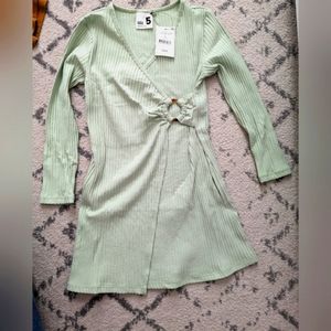 Light Green Ribbed Wrap Sweater Dress Girls 5 Cotton On New